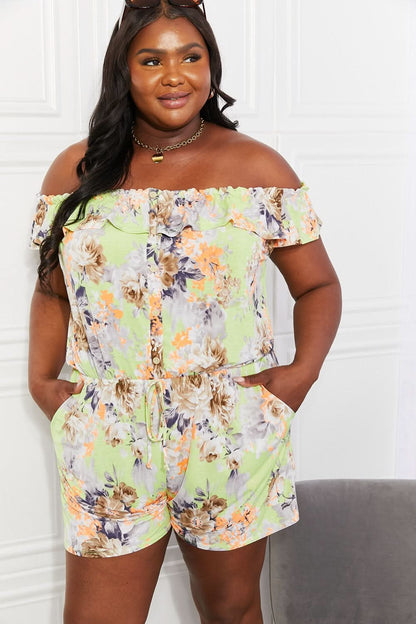 Sew In Love Full Size Pure Delight Floral Off-Shoulder Romper