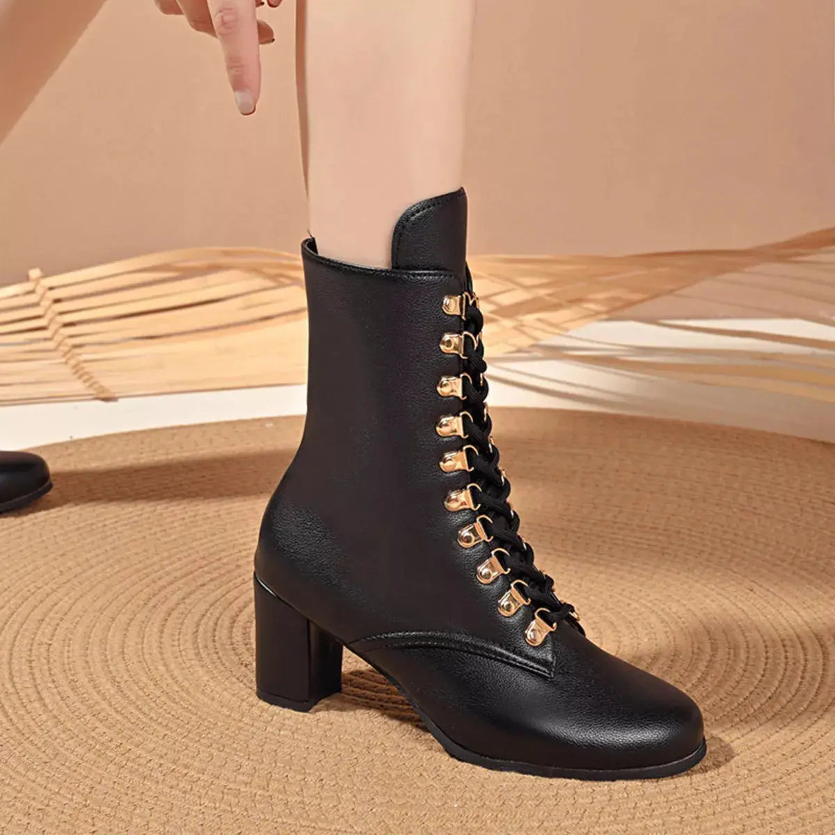 Lace-Up Boots with Block Heel Simply Love