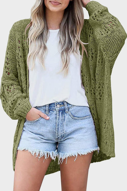 Openwork Open Front Long Sleeve Cardigan.