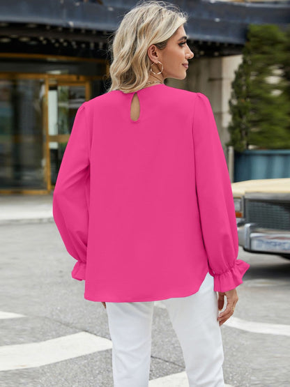 Round Neck Flounce Sleeve Top.