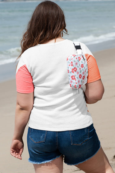 Chic white plus size colorblock waffle knit top