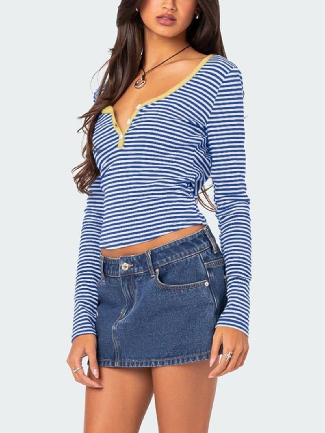 Striped button-up long sleeve tee