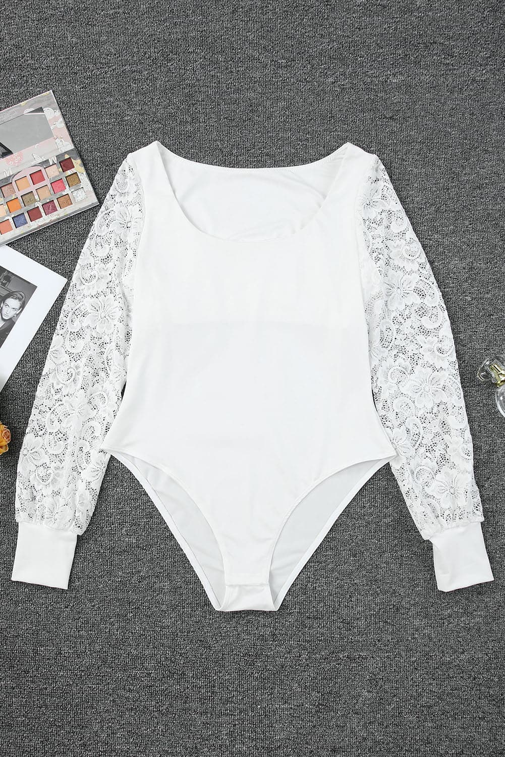 Lace Detail Scoop Neck Long Sleeve Bodysuit.