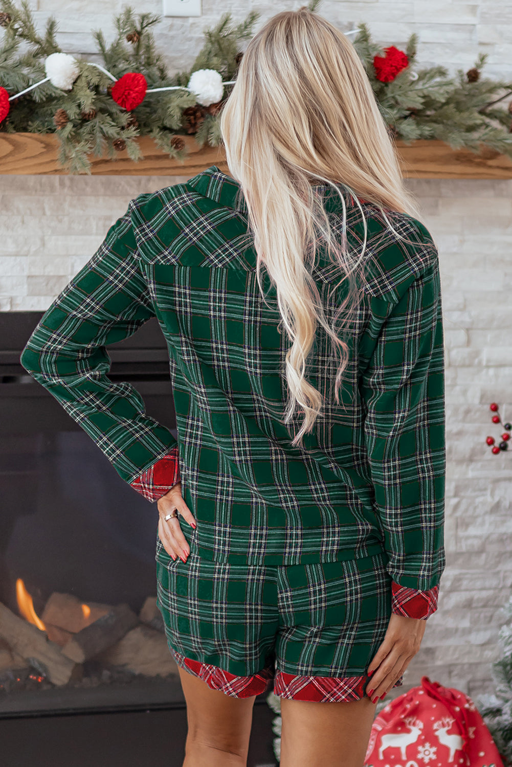 Dear-Lover Green Plaid Pajama Set Women's Holiday Sleepwear Two-Piece Soft Dear-Lover Dropshipping