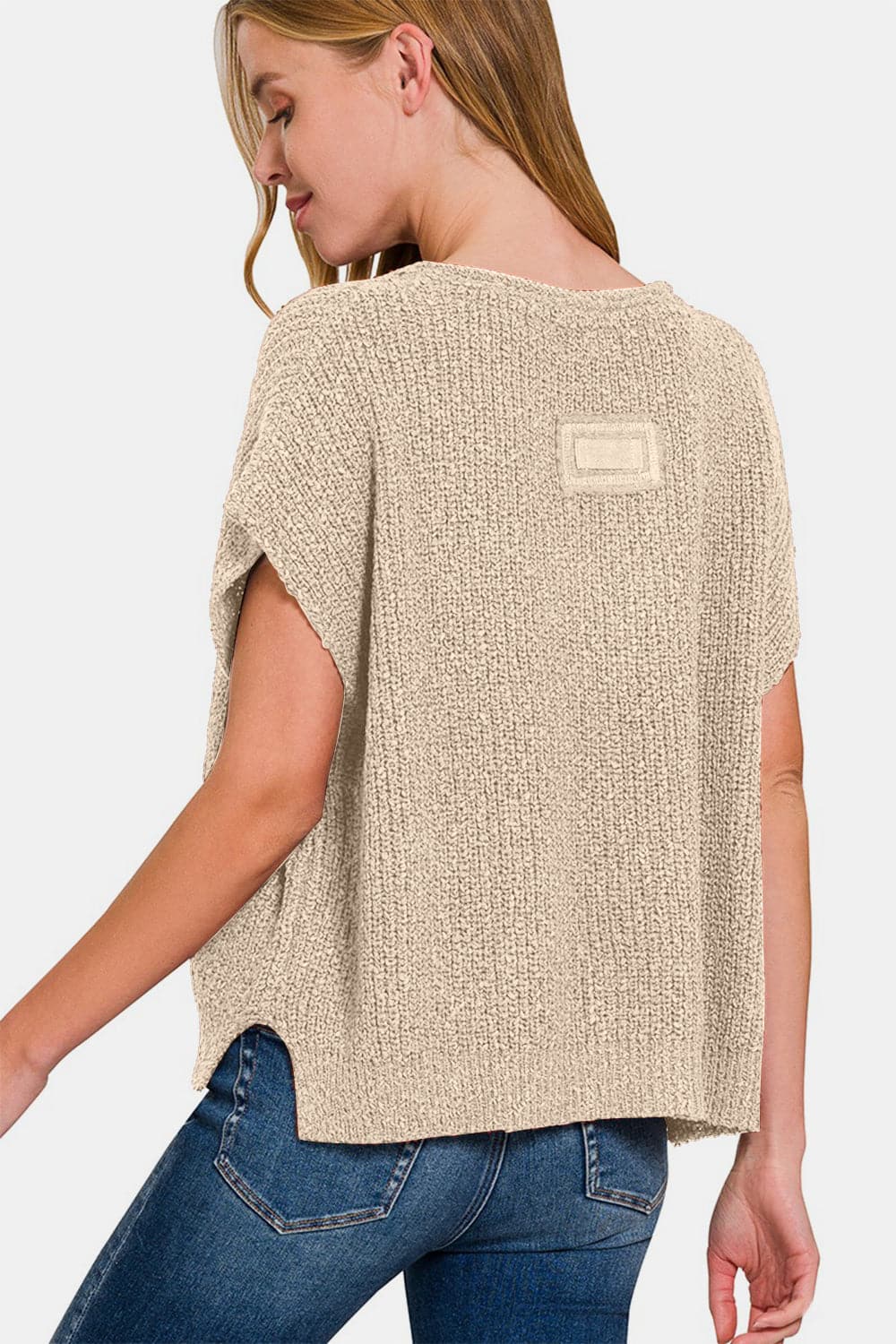 Zenana Short Sleeve Side Slit Sweater.