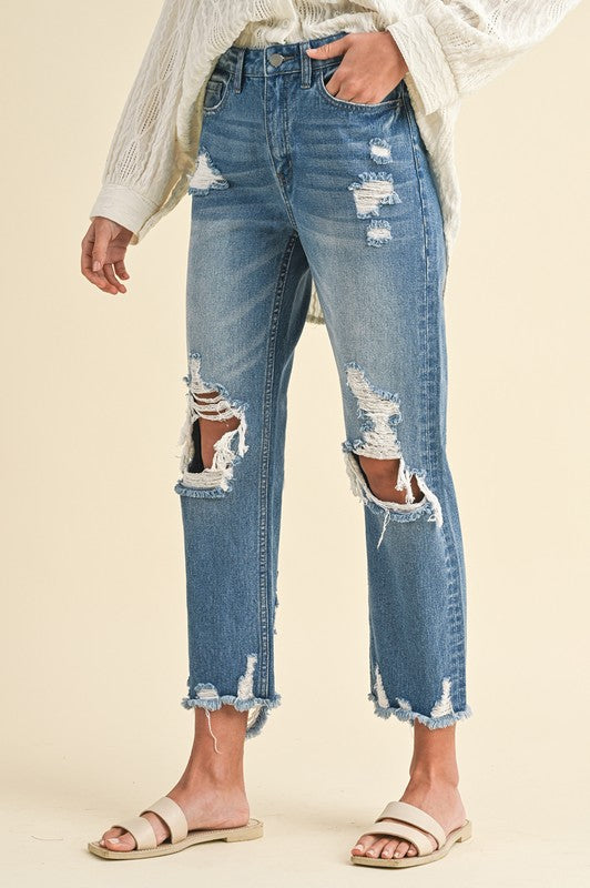 Effortlessly Chic Distressed Raw Hem Cropped Jeans Coco’s Tee Boutique