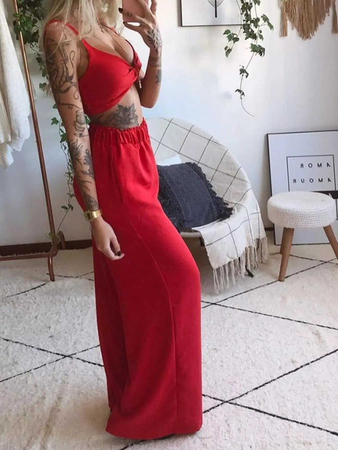 Boho Butterfly Print Top and Pants Set Simply Love