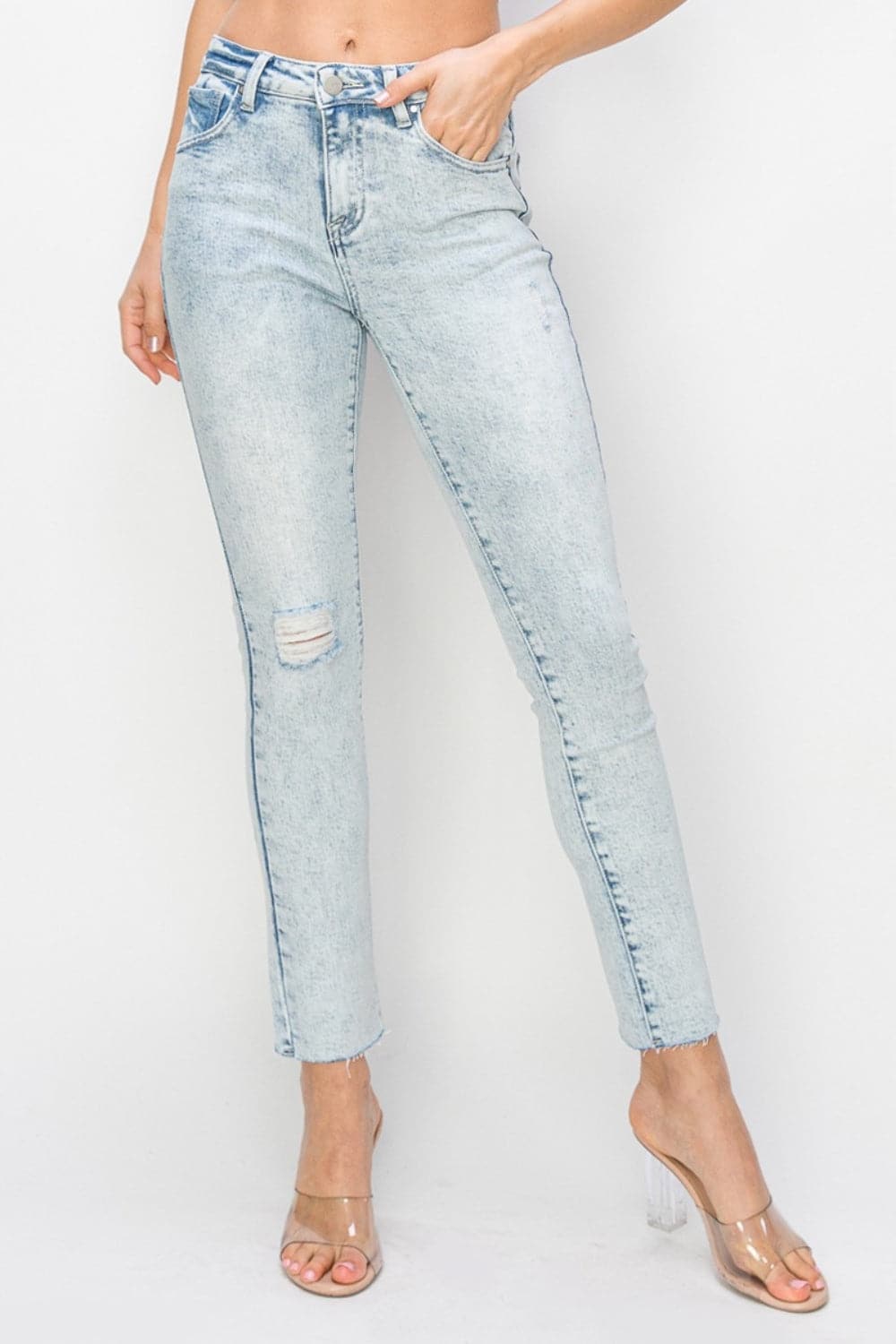 Risen Full Size High Rise Distressed Skinny Jeans.