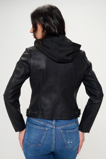 Vegan leather hooded jacket by Coalition LA