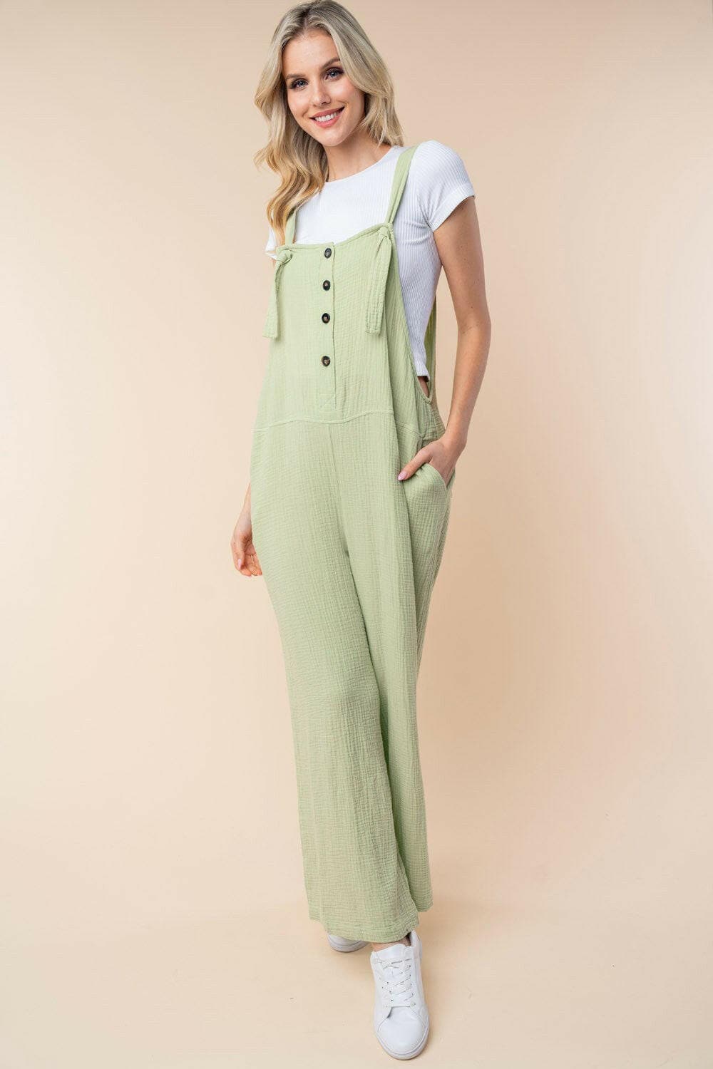 White Birch Texture Sleeveless Wide Leg Jumpsuit.