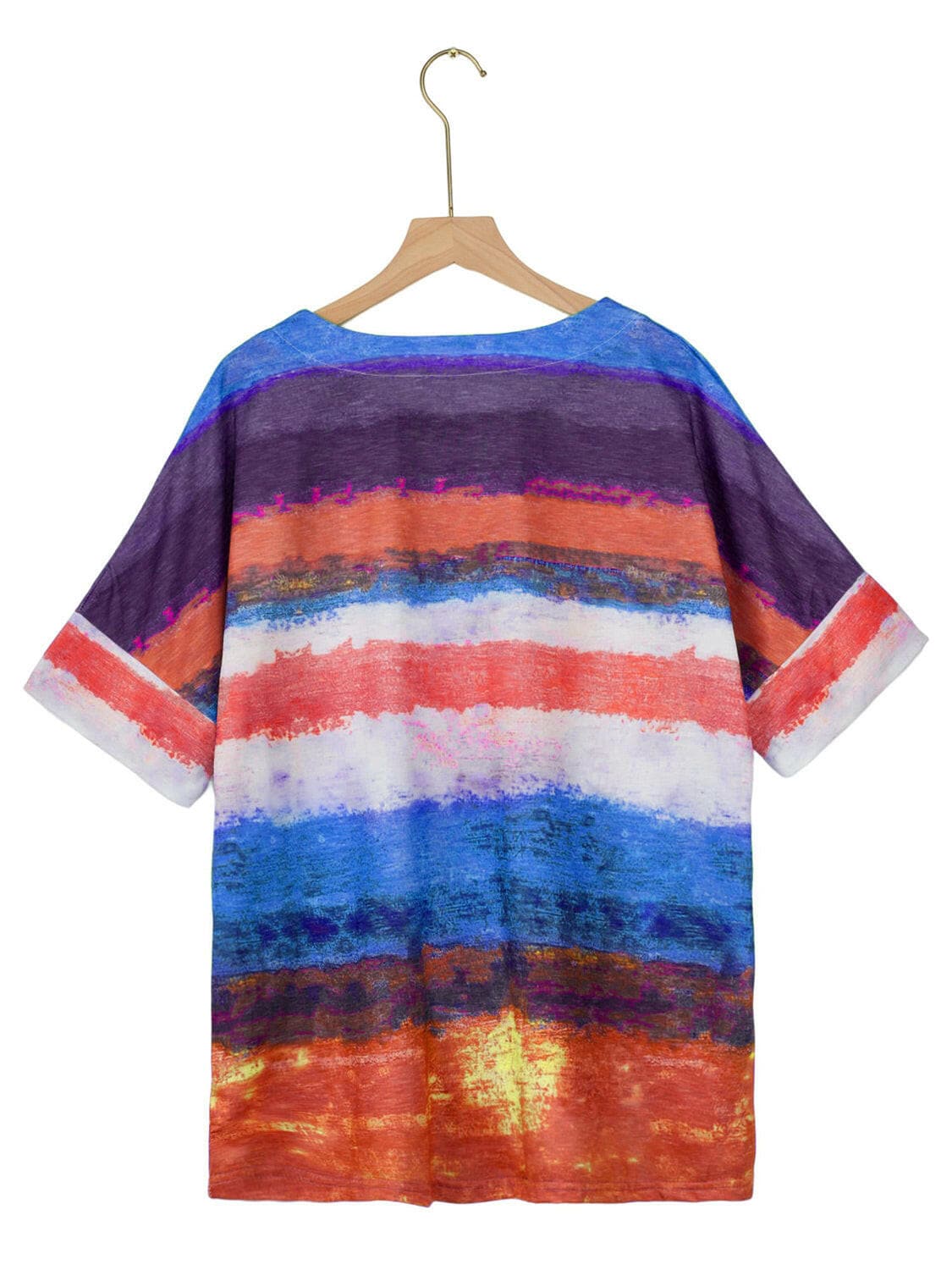 Full Size Color Block Round Neck Half Sleeve T-Shirt.