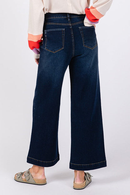 Stylish high rise wide leg denim jeans