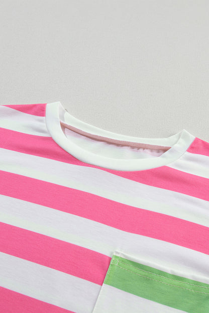 Chic pink striped drop sleeve tee