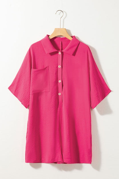 Half Button Short Sleeve Romper.