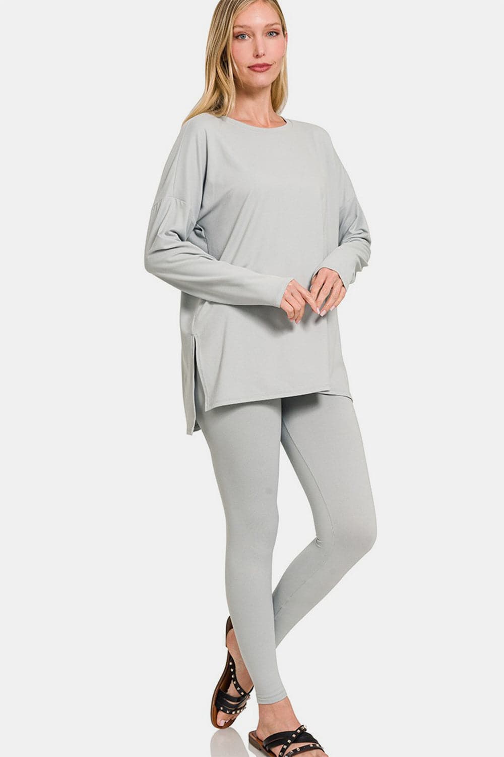 Zenana Full Size Brushed Microfiber Top and Leggings Lounge Set.