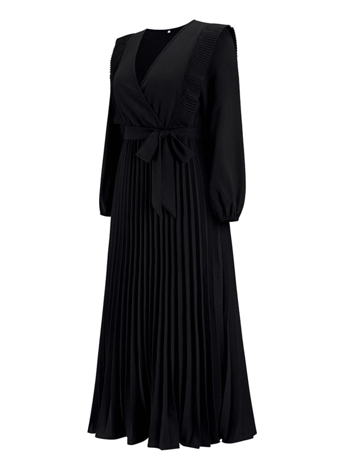 Pleated Surplice Tie Waist Maxi Dress.