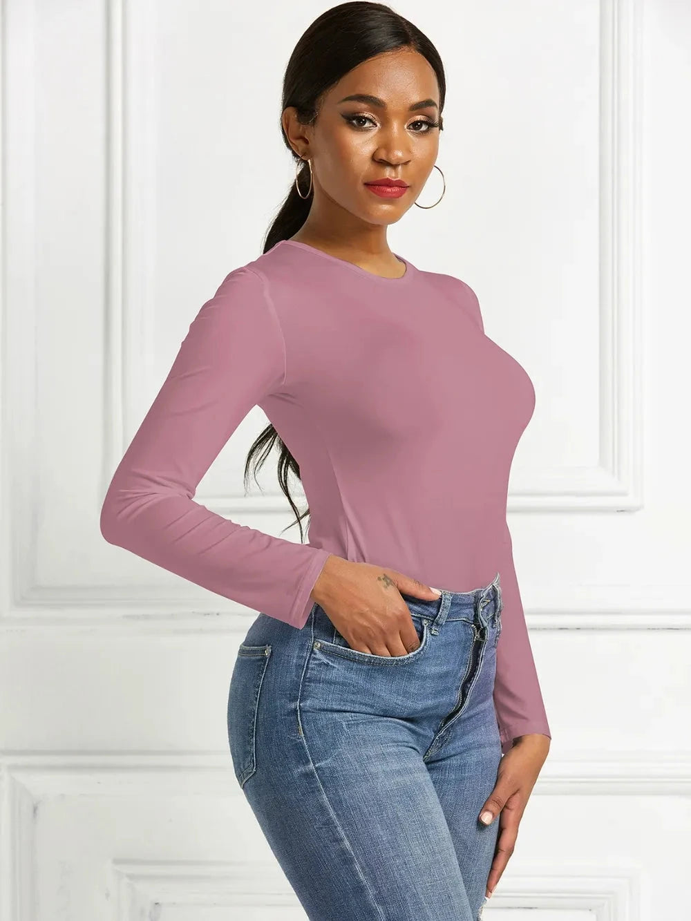 Round Neck Long Sleeve Bodysuit Coco’s Tee Boutique