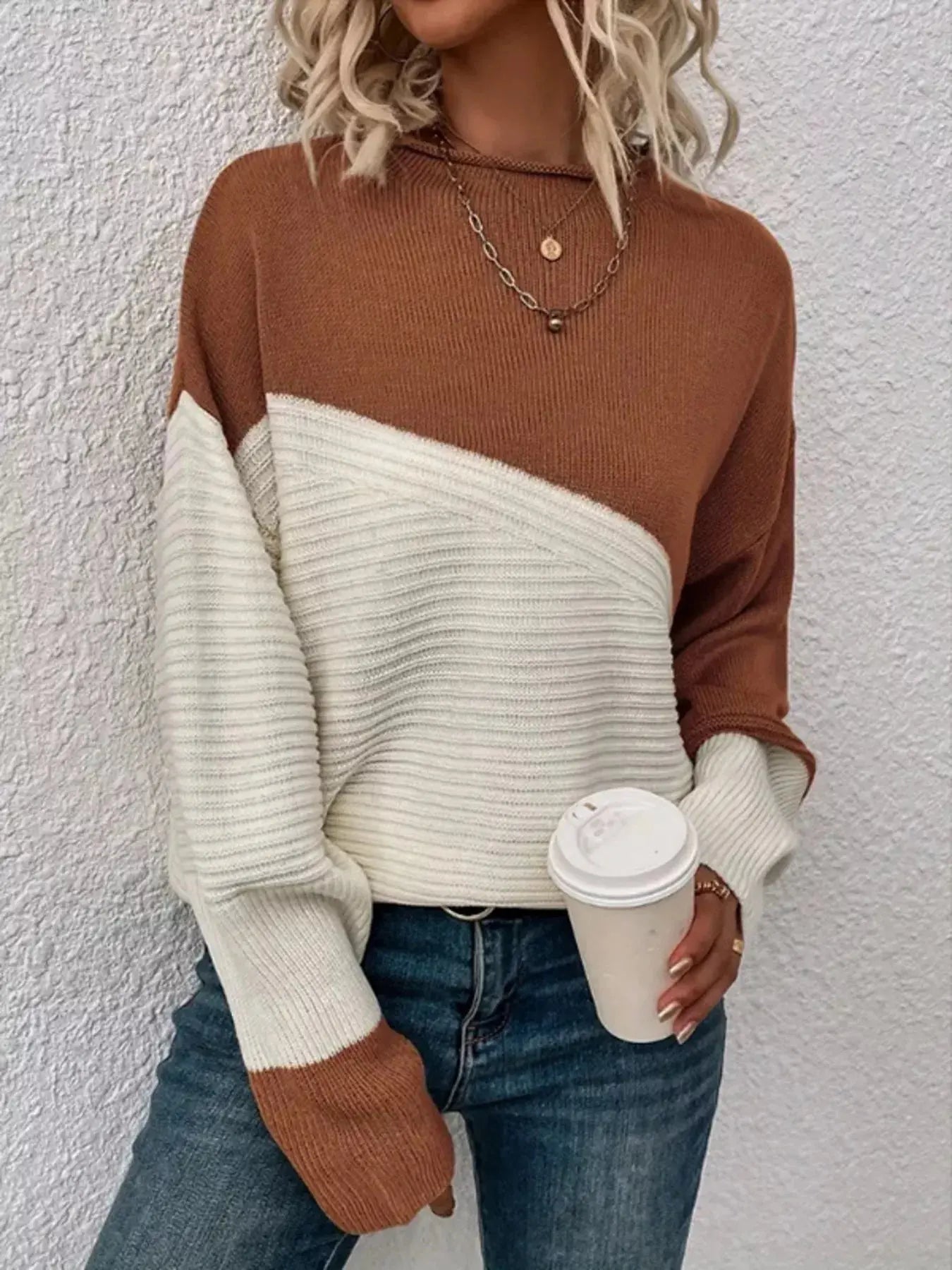 Color Block Ribbed Knit Sweater Simply Love