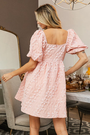 BiBi Flower Square Neck Puff Sleeve Dress.