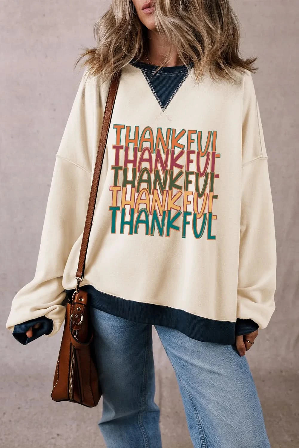 Grateful vibes round neck long sleeve sweatshirt