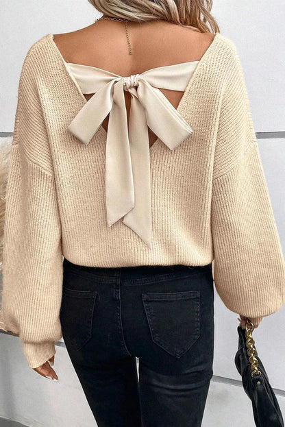 Chic tied v-neck long sleeve knit sweater