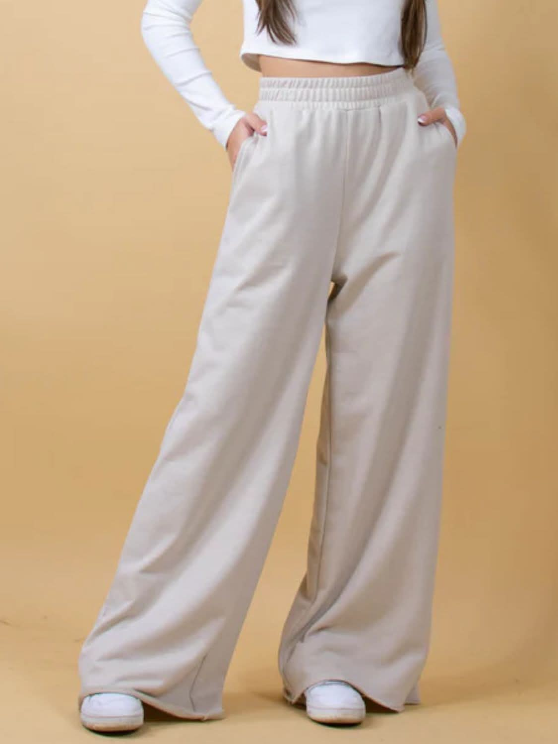 Wide Leg Pants with Elastic Waist and Pockets