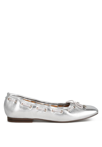 Chic metallic bow detail ballerinas with eyelet accents