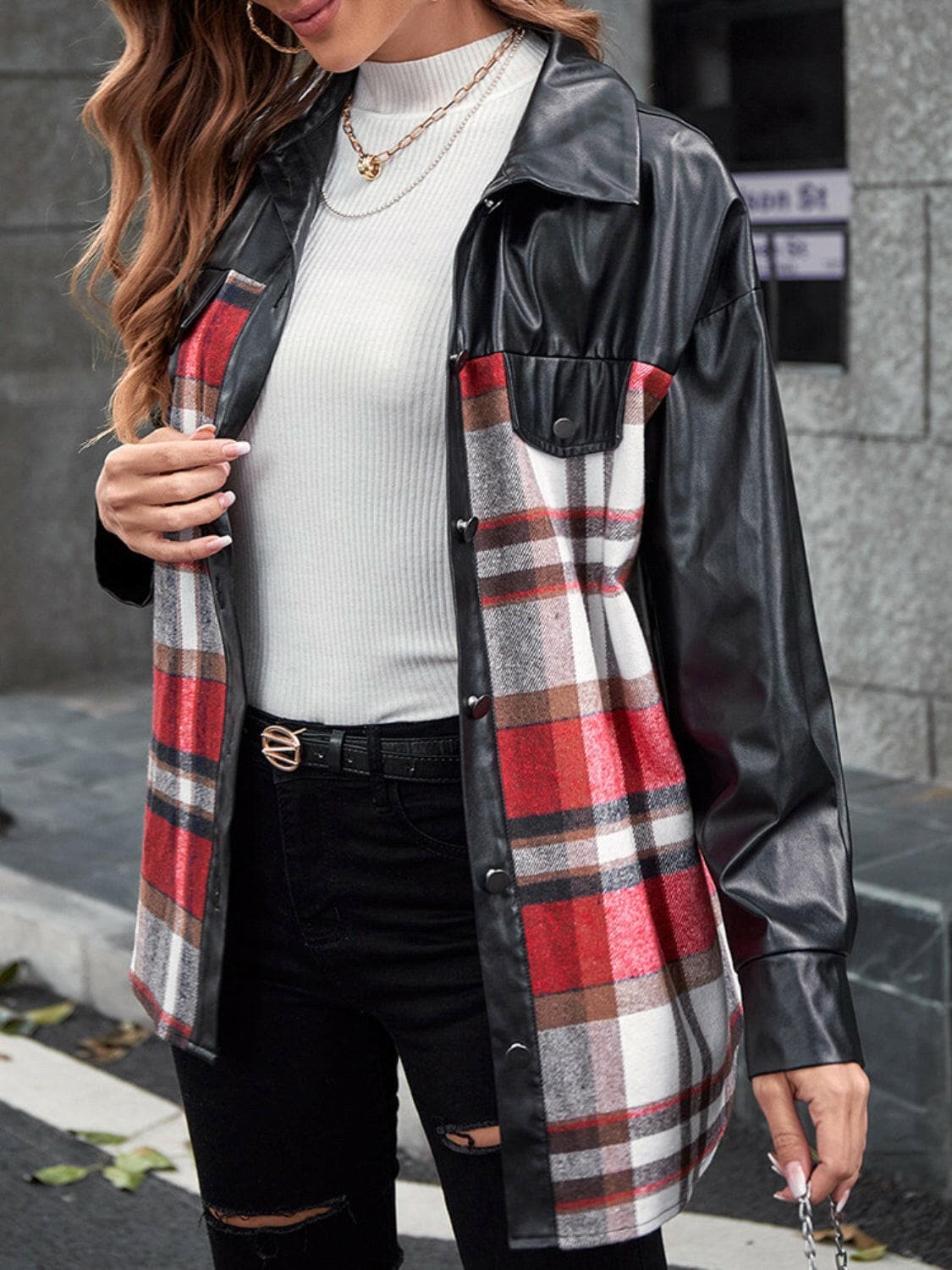 Plaid Button Up Dropped Shoulder JacketStay Stylish in the Plaid Button Up Dropped Shoulder Jacket
 Upgrade your wardrobe with our Plaid Button Up Dropped Shoulder Jacket, a versatile piece that combines Love Salve Dropped Shoulder Jacket