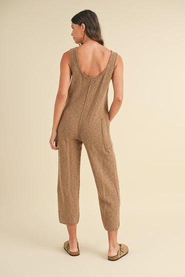 Chic sleeveless knit crop jumpsuit with pockets