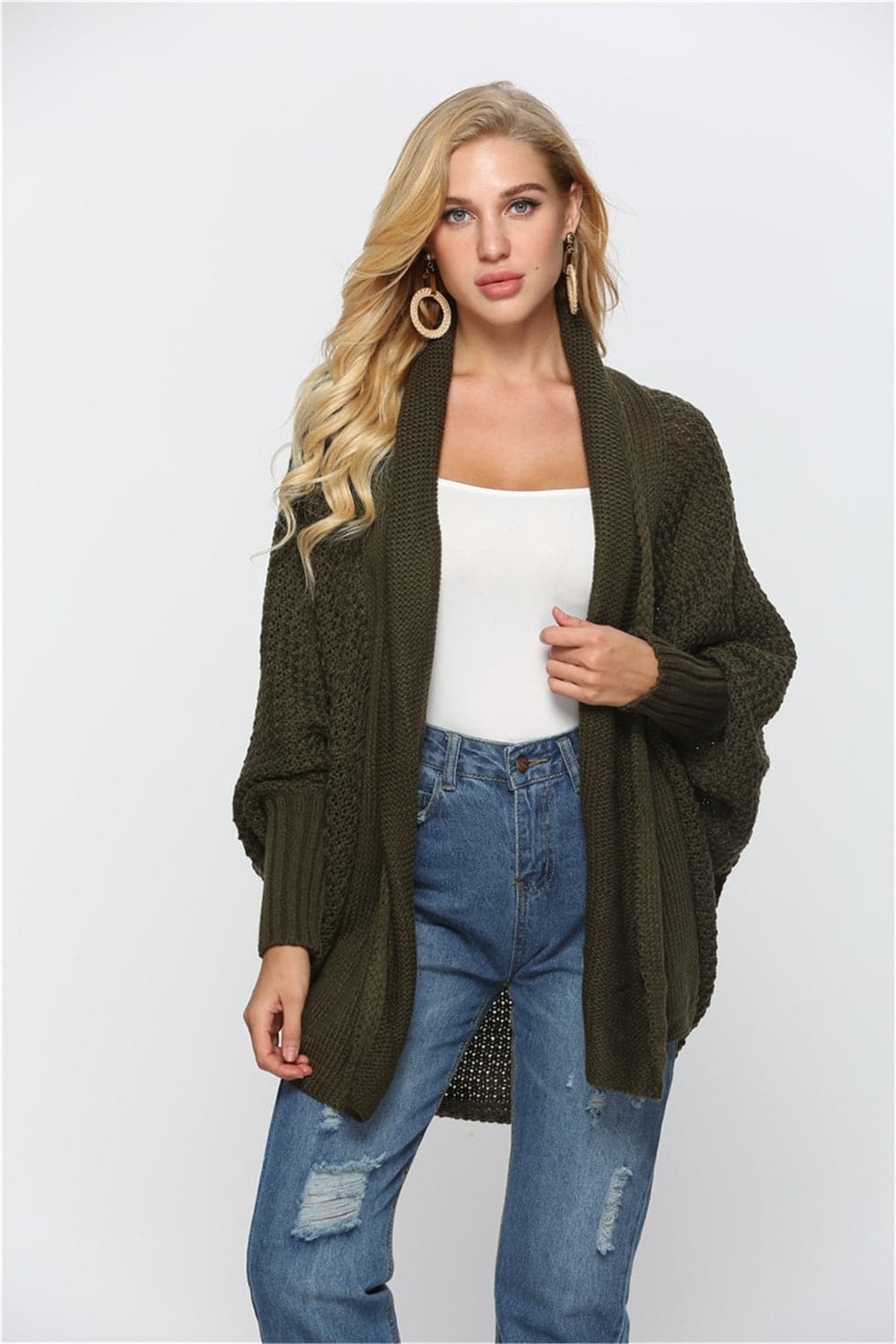 Open Front Batwing Sleeve Cardigan.