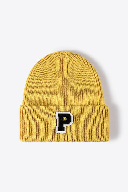 Letter Patch Cuffed Knit Beanie.