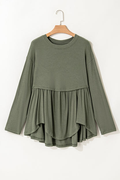 Mist green plus size ruffled thermal babydoll top