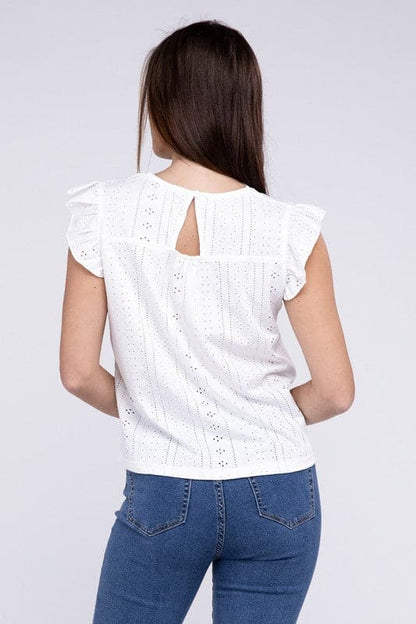 Ruffle Sleeve V Neck Top.