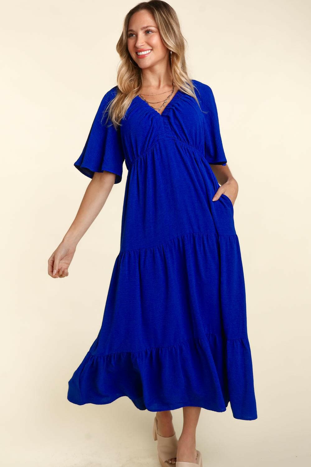 Haptics Tiered Babydoll Maxi Dress with Side Pocket.