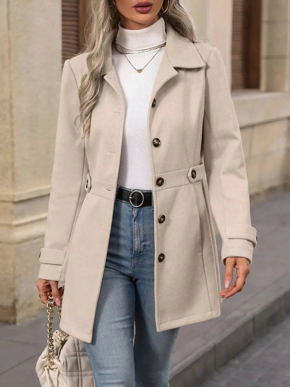 Collared Neck Button Up Coat Simply Love