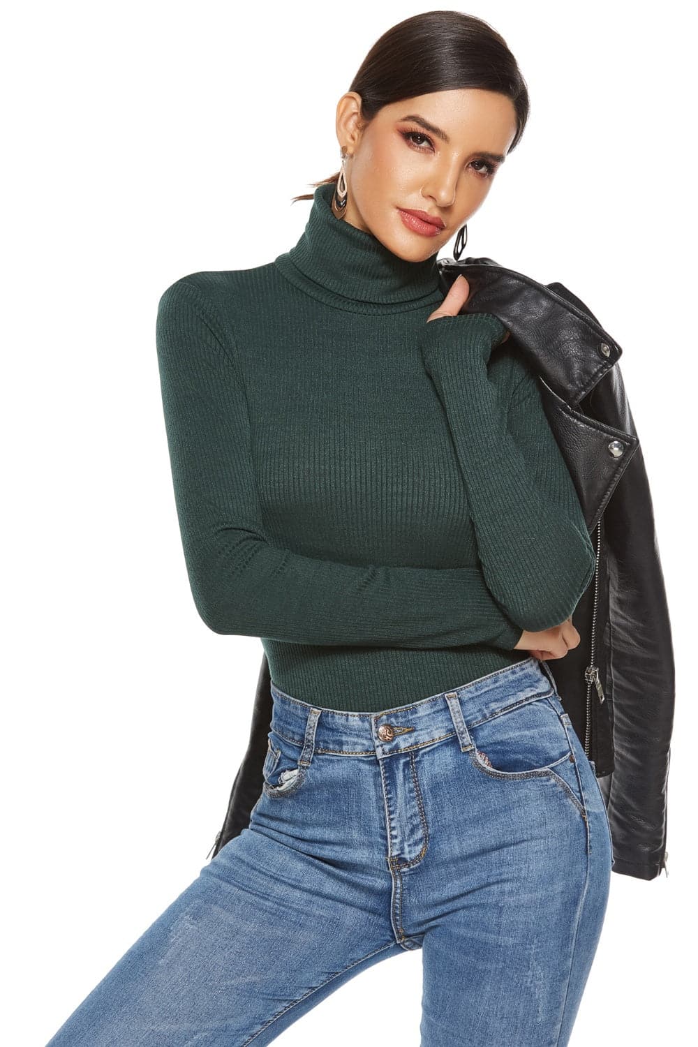 Ribbed Turtleneck Long Sleeve Bodysuit.