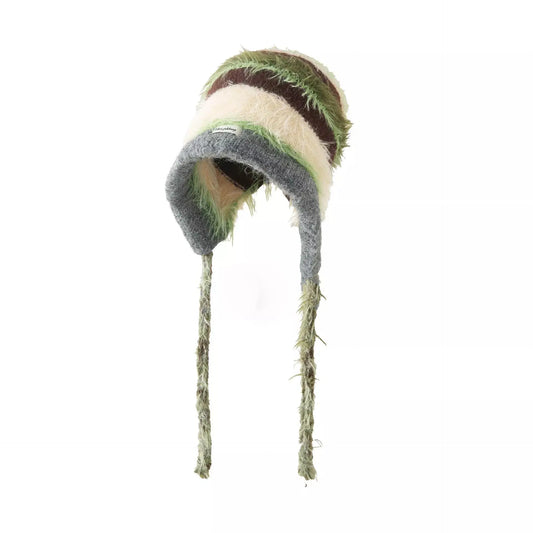 Striped Fuzzy Knit Hat with Ear Flaps Simply Love