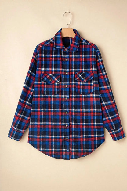 Plaid long sleeve shacket with pockets