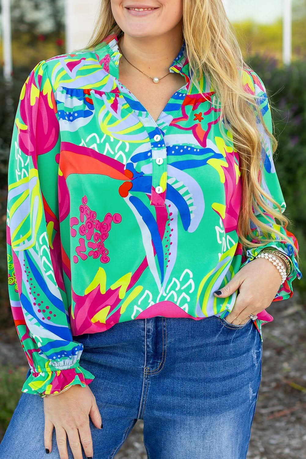 Green abstract plus size blouse - Love Salve 