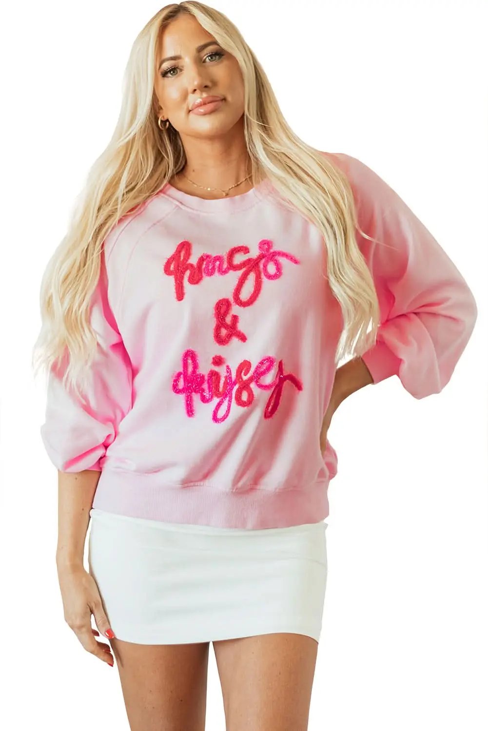 Pink Hugs and Kisses Pop Up Embroidered Raglan Sleeve Sweatshirt - Love Salve 