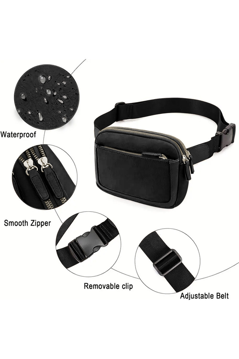 Sleek black crossbody bag with multiple zip compartments