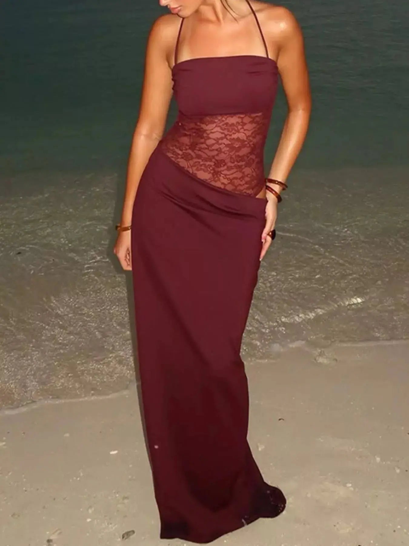 Lace Panel Bodycon Maxi Dress Simply Love