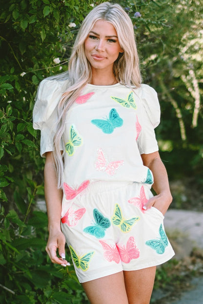 Butterfly Round Neck Top and Shorts Set.