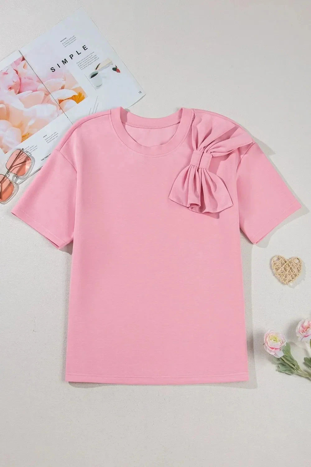 Bow Round Neck Short Sleeve T-Shirt Simply Love