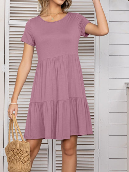 Round Neck Short Sleeve Mini Tee Dress.