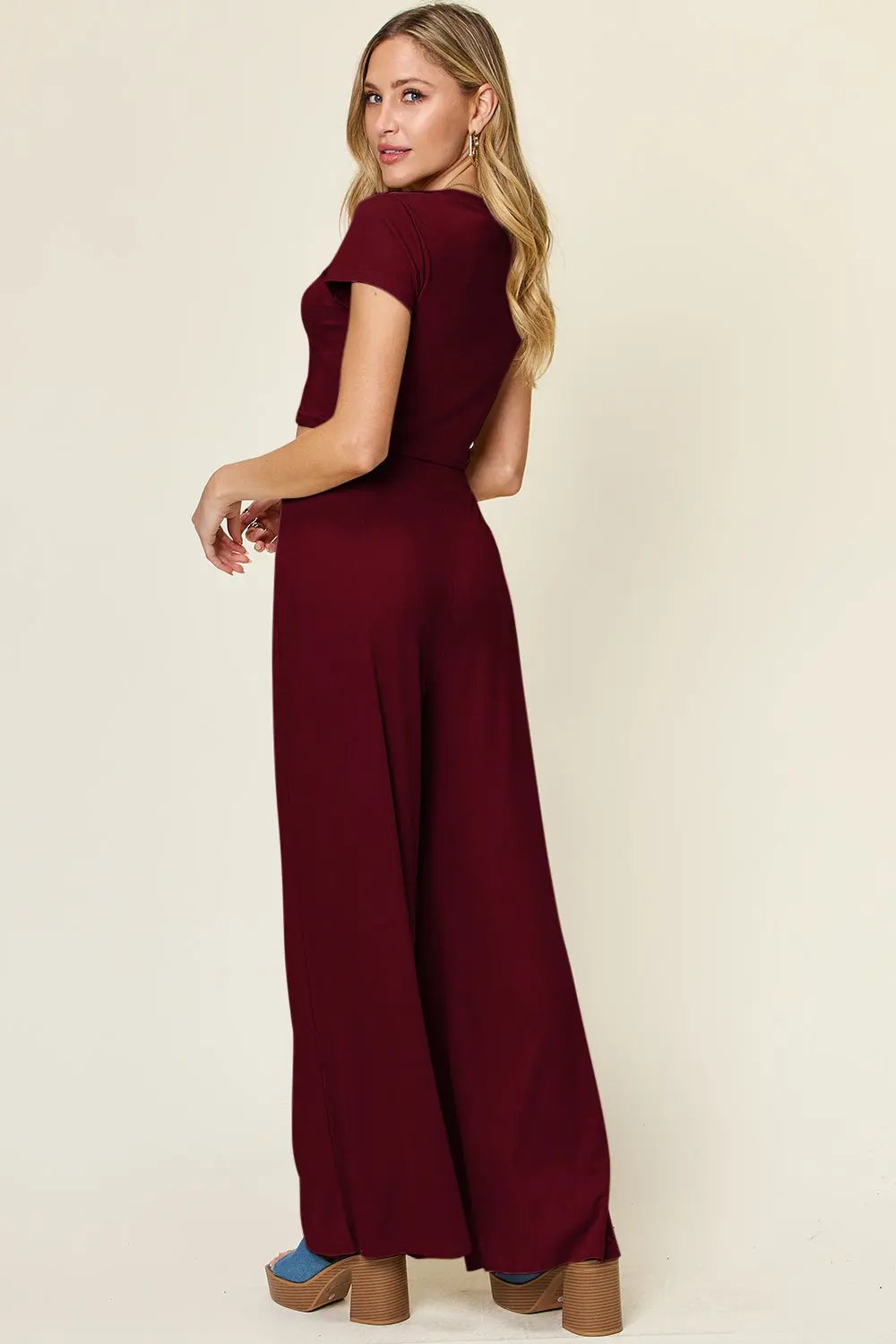 Double Take: Round Neck Top & Pants Set - Love Salve