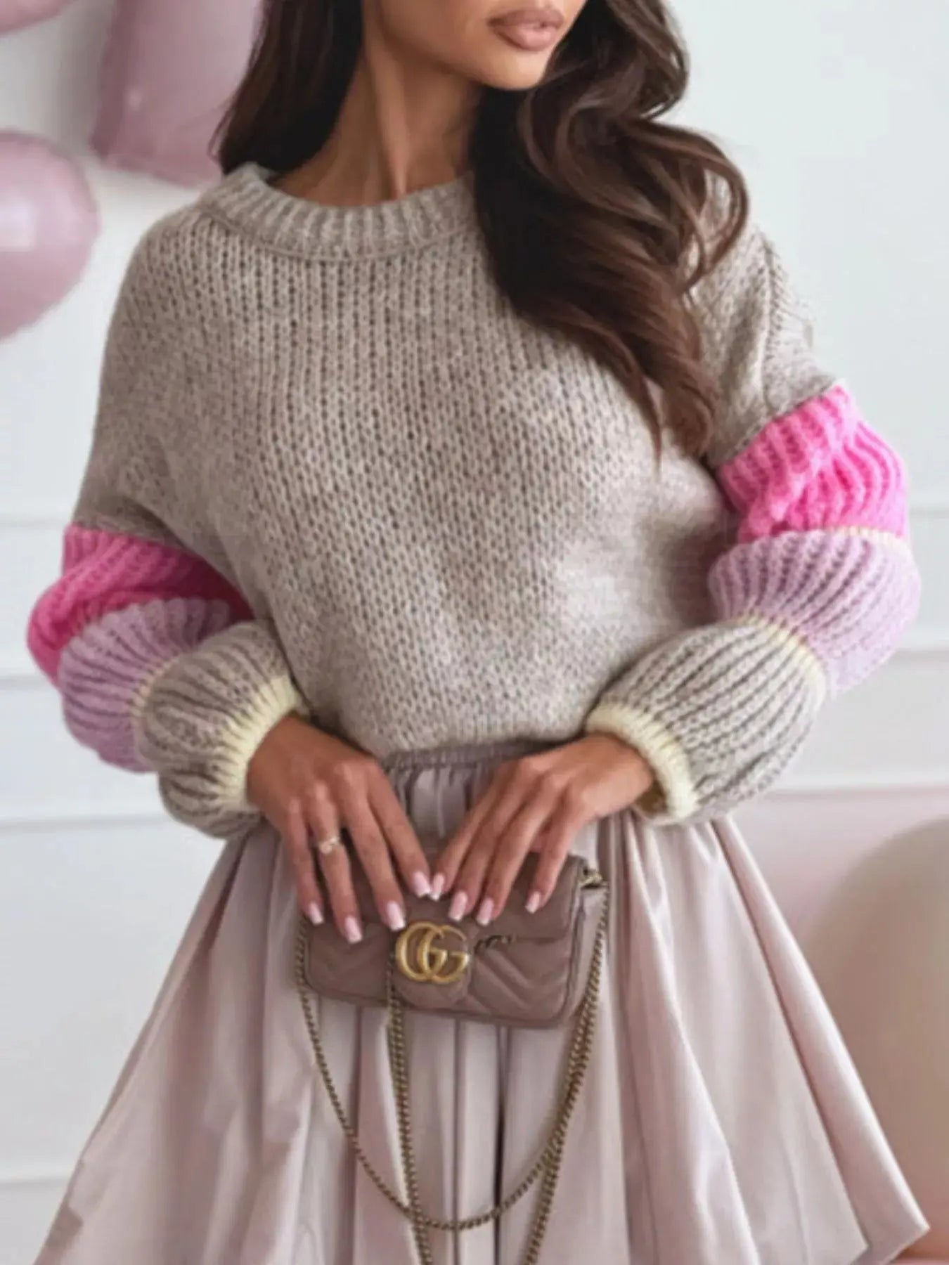 Color Block Round Neck Sweater Simply Love