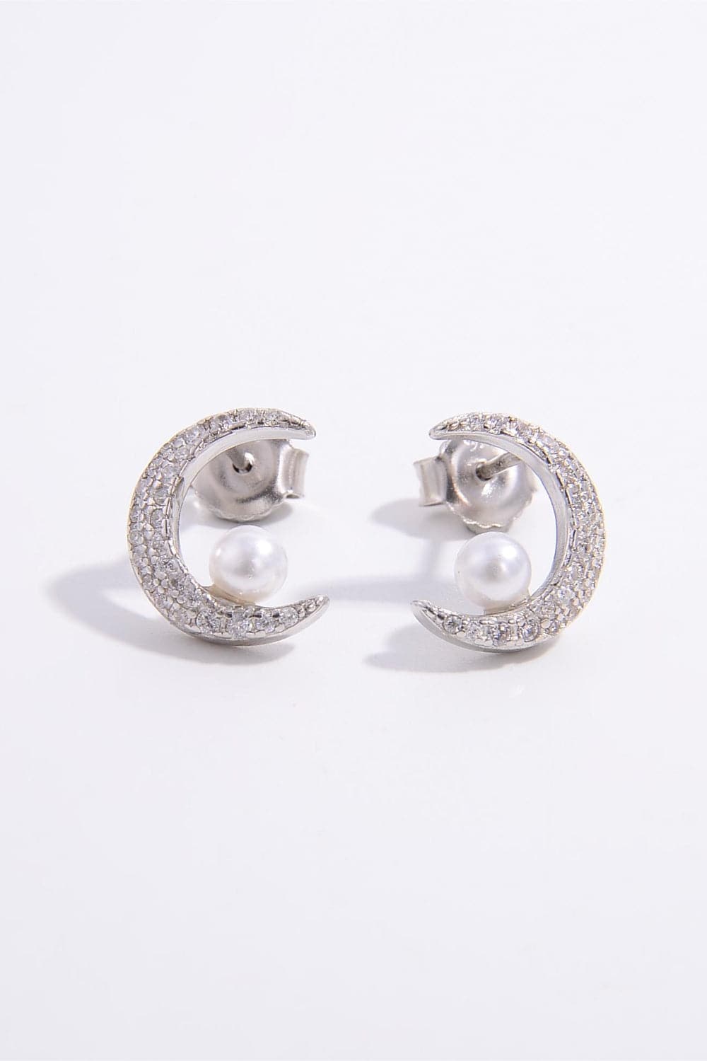 925 Sterling Silver Zircon Moon Shape Earrings.