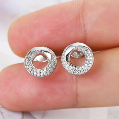 925 Sterling Silver Inlaid Moissanite Stud Earrings.