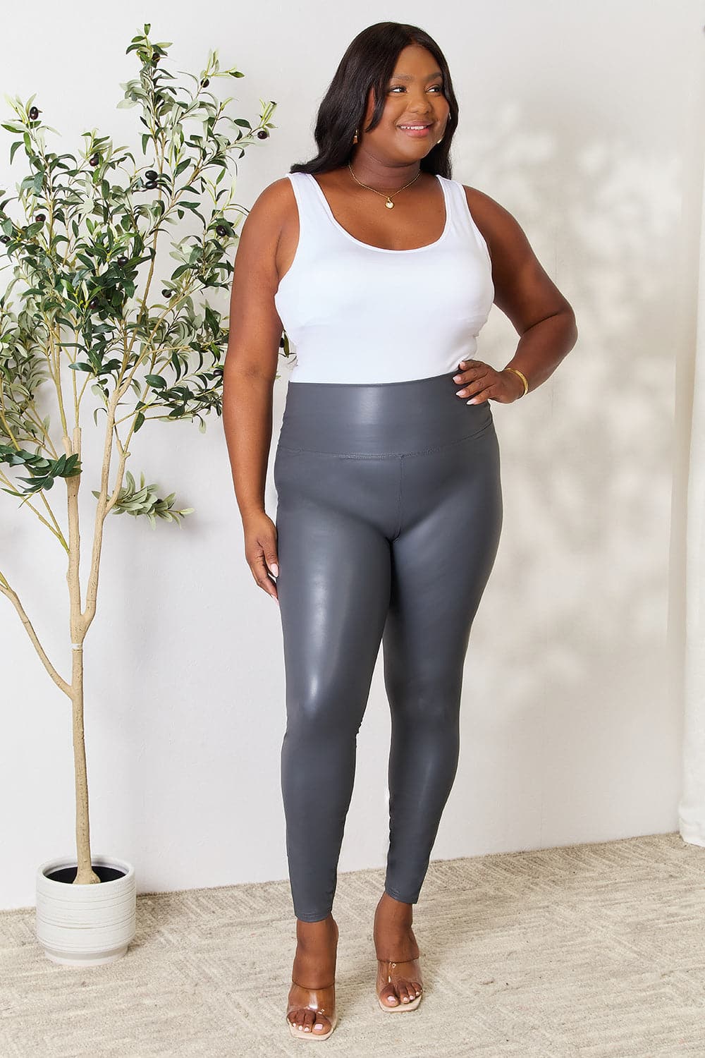 LOVEIT Full Size Wide Waistband High Waist Leggings.